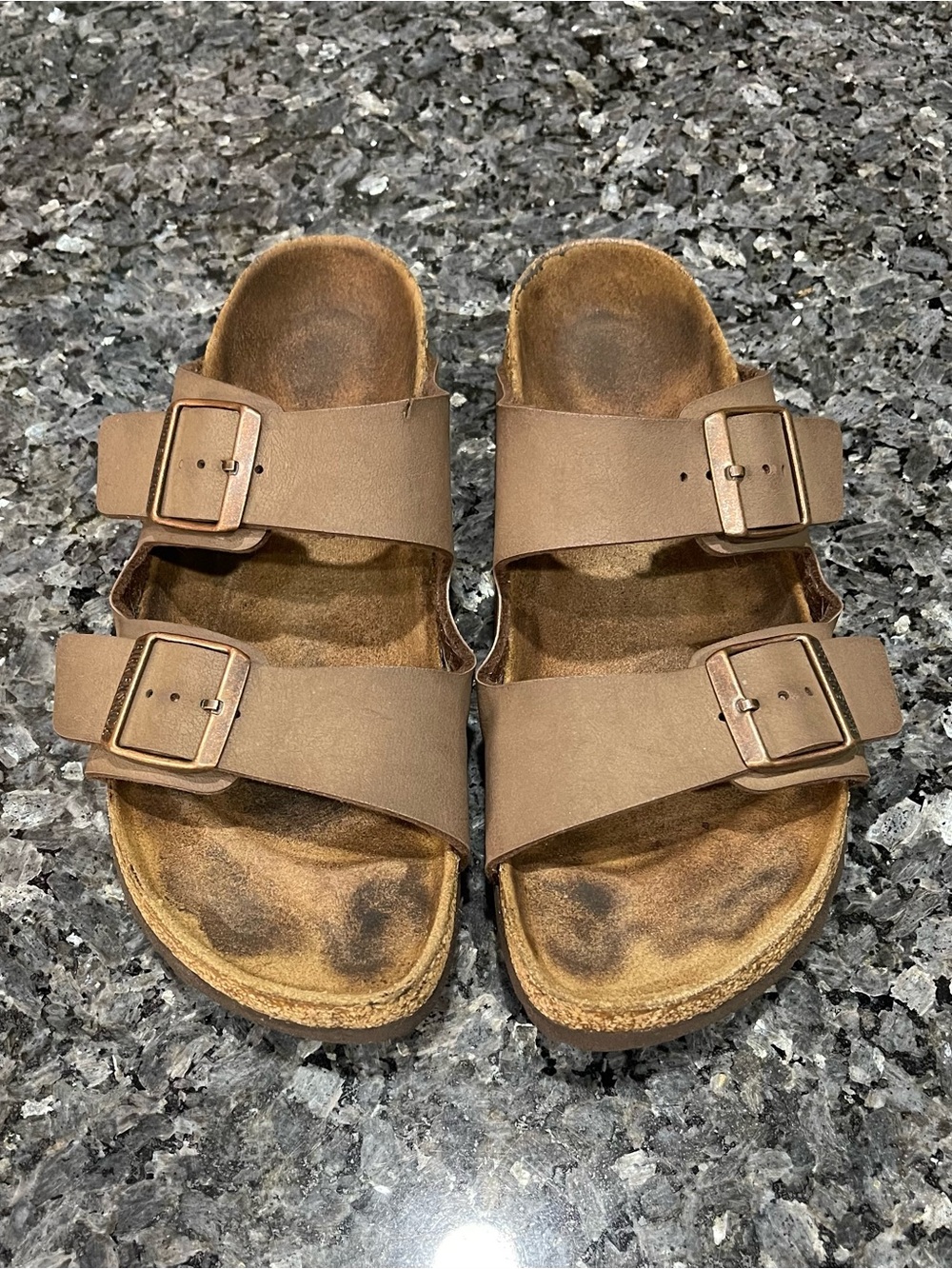 Birkenstock Arizona Nubuck Leather Brown Two-Strap Cork Footbed Sandals Unisex